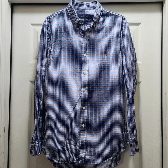 Ralph Lauren Shirt Men's Medium Red White Blue Button Down Long Sleeve - Picture 3 of 9